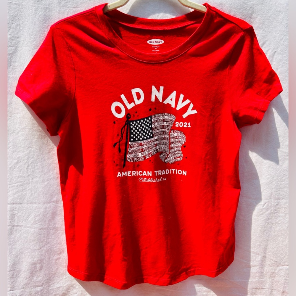 Old Navy Graphic American Flag Red Tee Shirt Short Sleeves XS Unisex